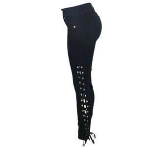 Women's Black Skinny Jeans Levanta Pompas Side Lace Up Rodeo Western